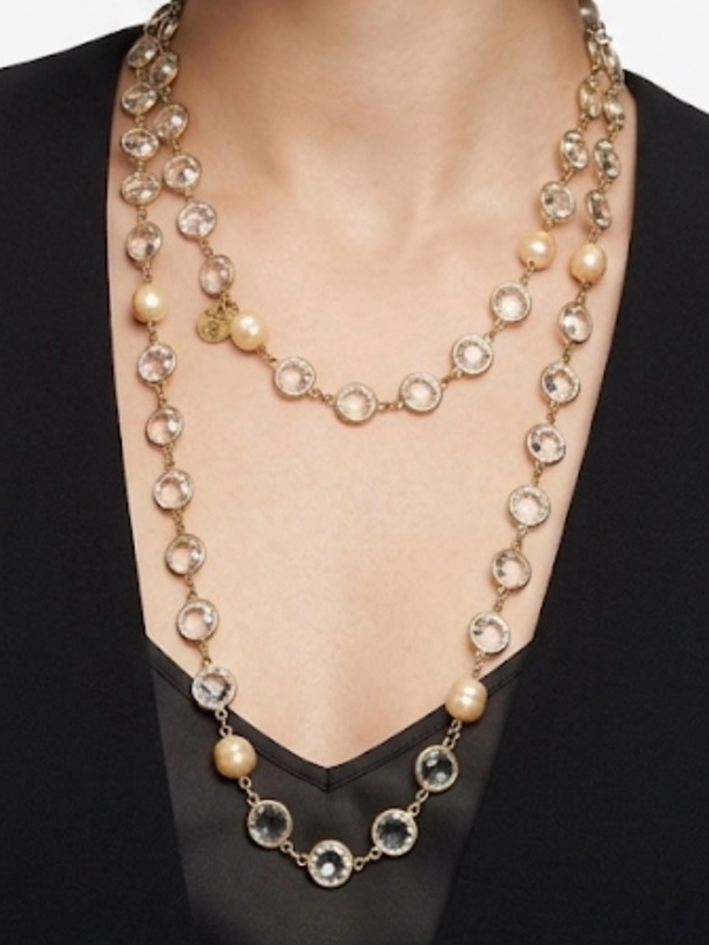 CHANEL Archival 1981 Glass Chiclet & Baroque Pearl Opera Sautoir Necklace